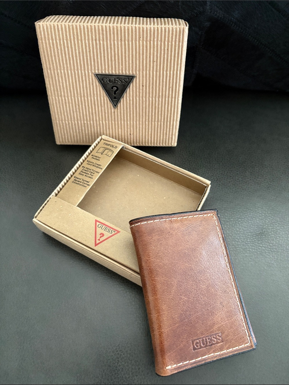 GUESS Brown Leather Trifold Design Wallet
